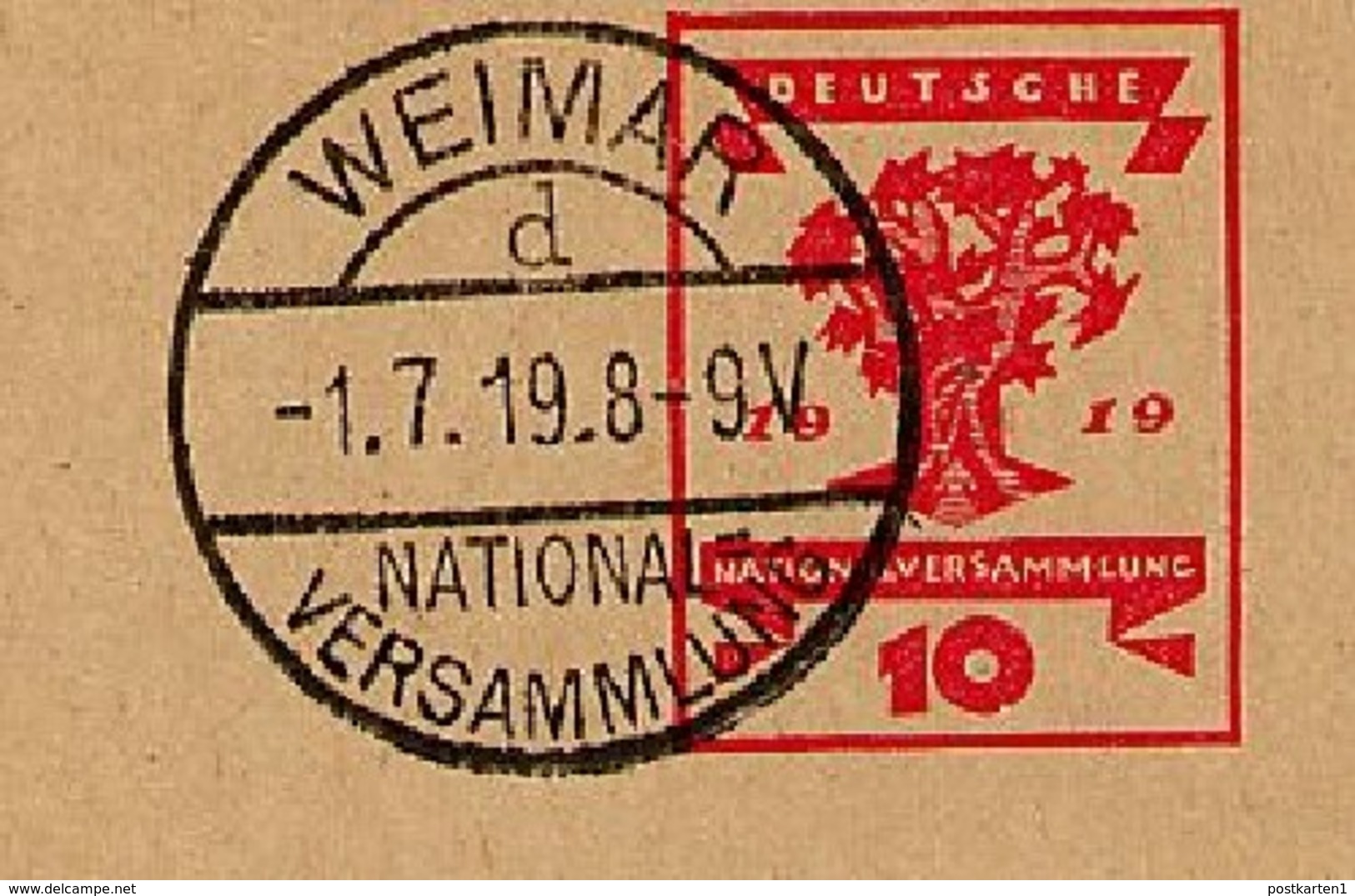 DR  P115  Postkarte Nationalversammlung Sost. Weimar 1.7.1919  Kat. 15,00 € - Briefkaarten