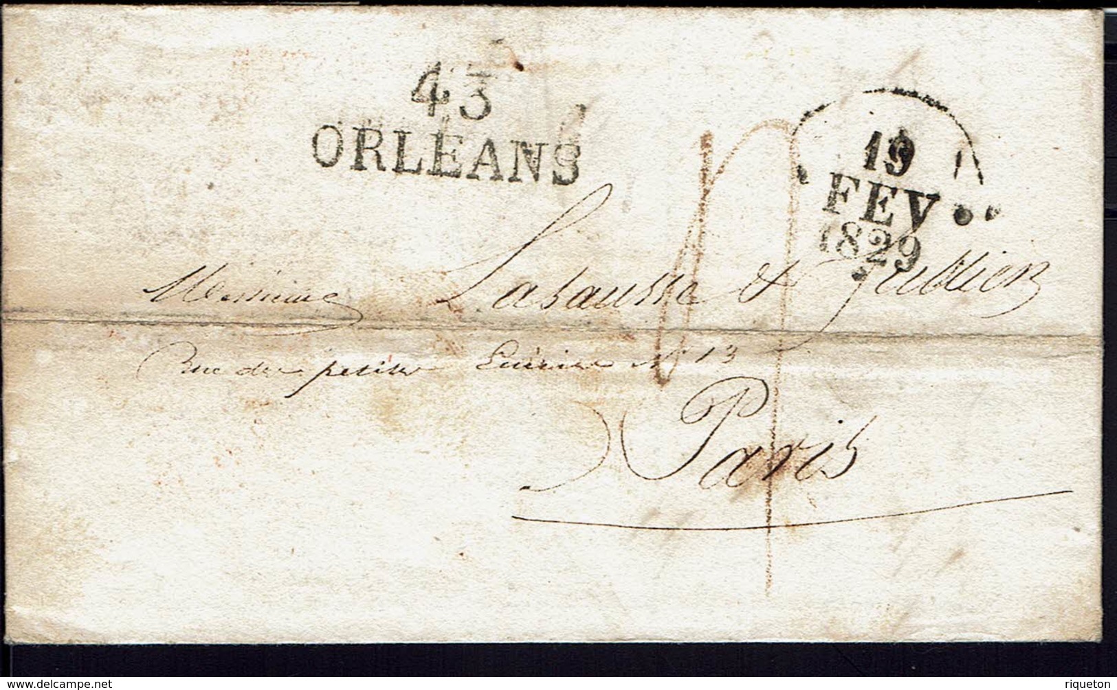 FR - 1829 - Marque Linéaire "43 Orléans" Lettre Pour Paris, Taxe Port Dû 4 Décimes - B/TB - - 1801-1848: Précurseurs XIX