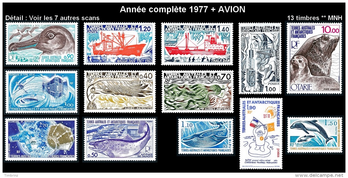 TAAF Année Complète 1977 + AVION - Yv. 64 à 73 + PA 48 à 50 ** MNH SUP  Cote= 69,40 EUR - 13 Timbres  ..Réf.TAF20893 - Años Completos