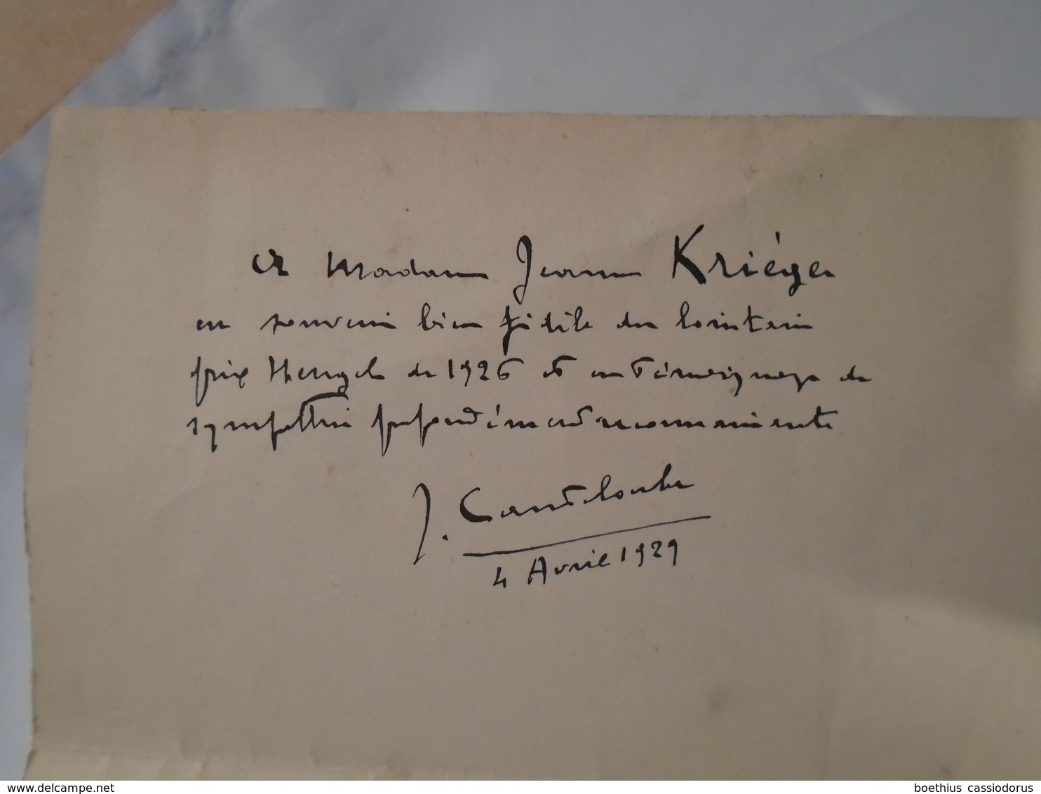 Joseph Canteloube Billet Autographe De 1929 à La Soprano Jeanne Krieger / Piano, Pianiste, Compositeur... - Autres & Non Classés