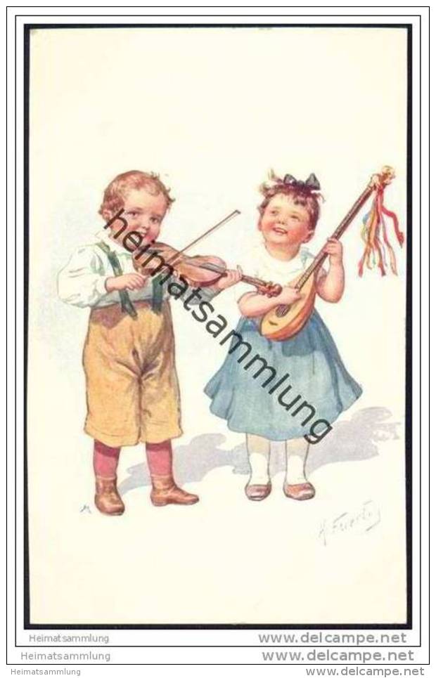 Kinder Beim Musizieren - Künstlerkarte Signiert K. Feiertag - Feiertag, Karl
