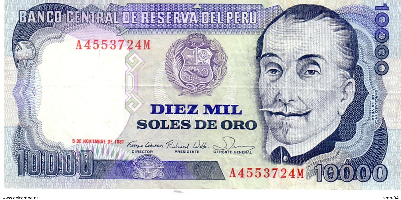 Peru P.124 10000 Soles 1981 Au+ - Perù