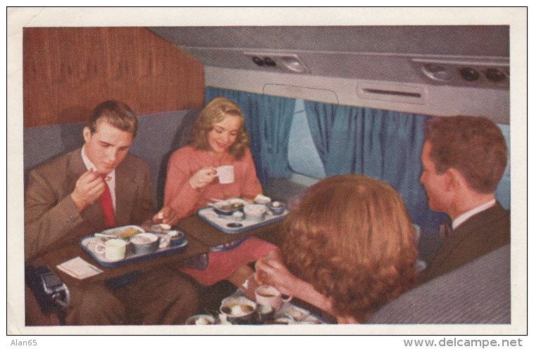 United Airlines Mainliner Passengers Eat Dinner, Interior Cabin View, C1940s Vintage Postcard - 1946-....: Modern Era