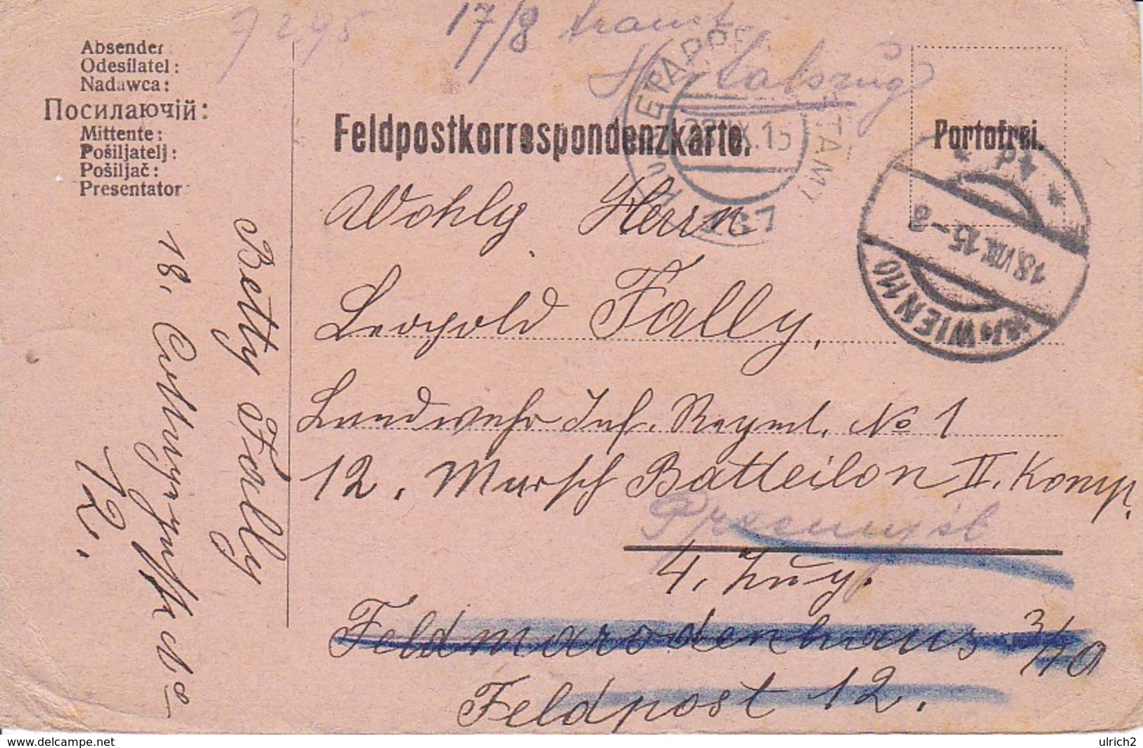 Feldpostkarte - Wien Nach Przemysl - Etappenpostamt 137 - 1915  (36032) - Briefe U. Dokumente