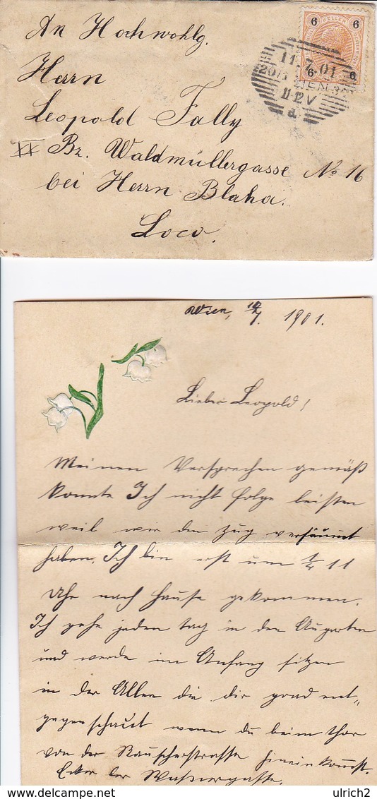 Brief Wien - 1901 - Mit Inhalt - Maiglöckchen-Deko (36038) - Briefe U. Dokumente