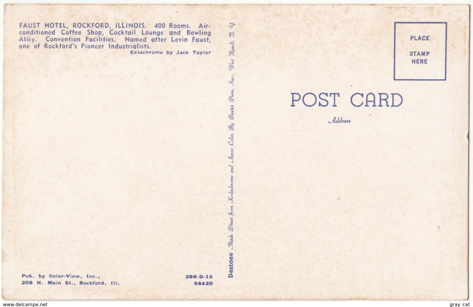 FAUST HOTEL, ROCKFORD, ILLINOIS, 1950s Unused Postcard [21589] - Rockford
