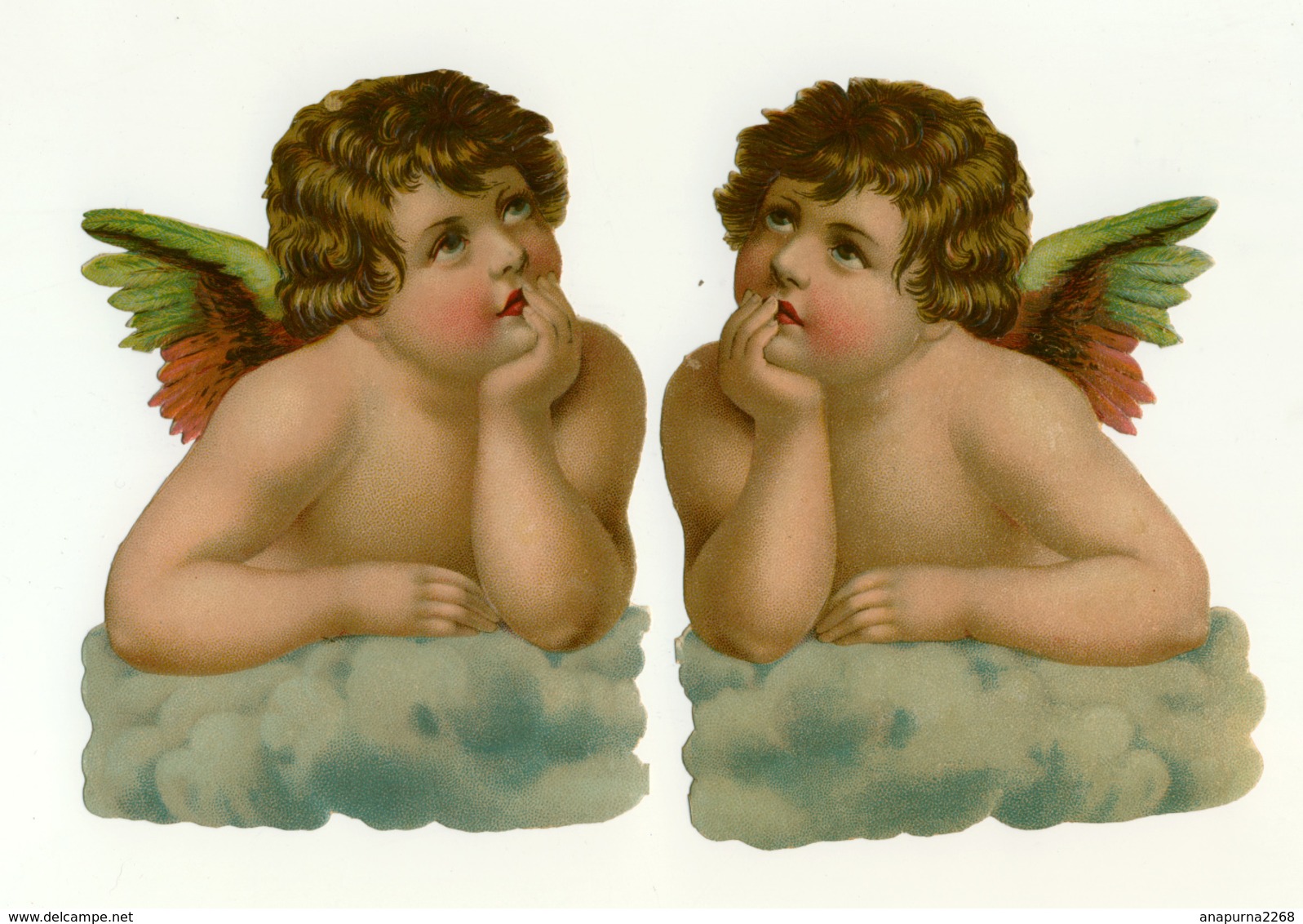 2   CHROMOS DECOUPIS   COUPLE D'ANGES   H :14 Cm - Anges