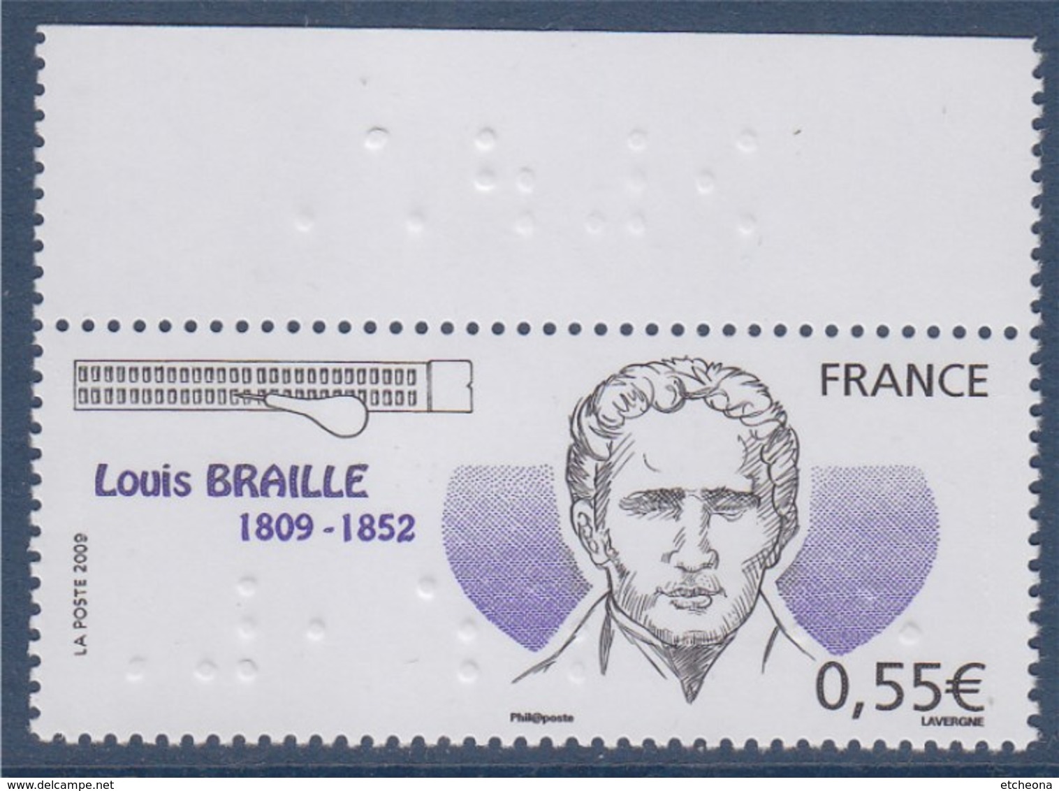 Personnalité Louis Braille Son Portrait Faciale En Braille, également Du Braille Sur Bord De Feuille 0.55€ N°4324 Neuf - Neufs
