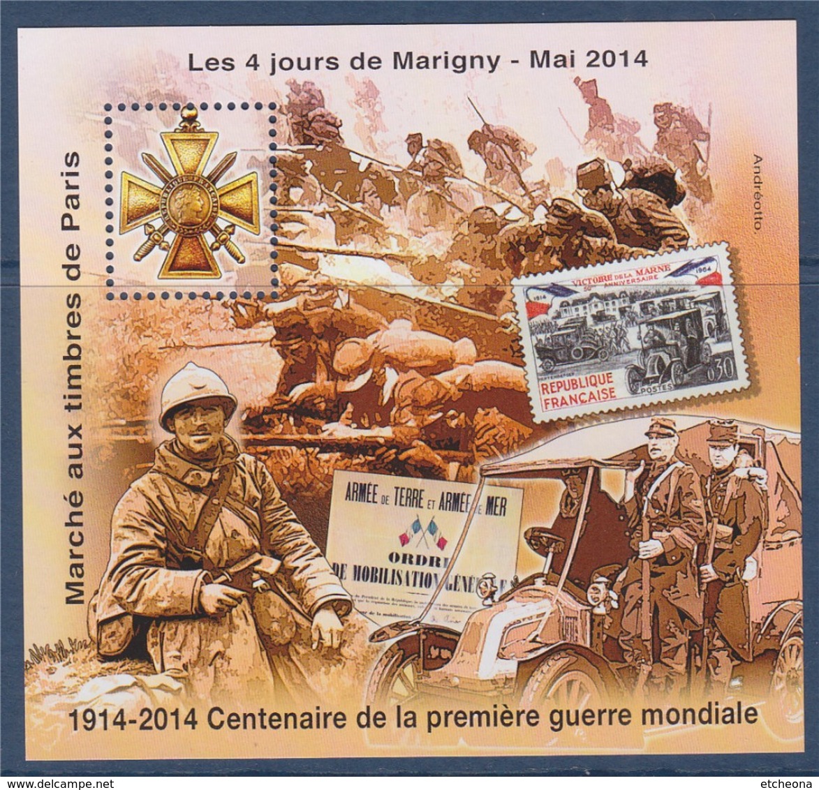 = Bloc Gommé Carré Marigny Les 4 Jours De Mai 2014 Marché Aux Timbres Paris Centenaire 1èr Guerre Mondiale Dentelé 0936 - CNEP