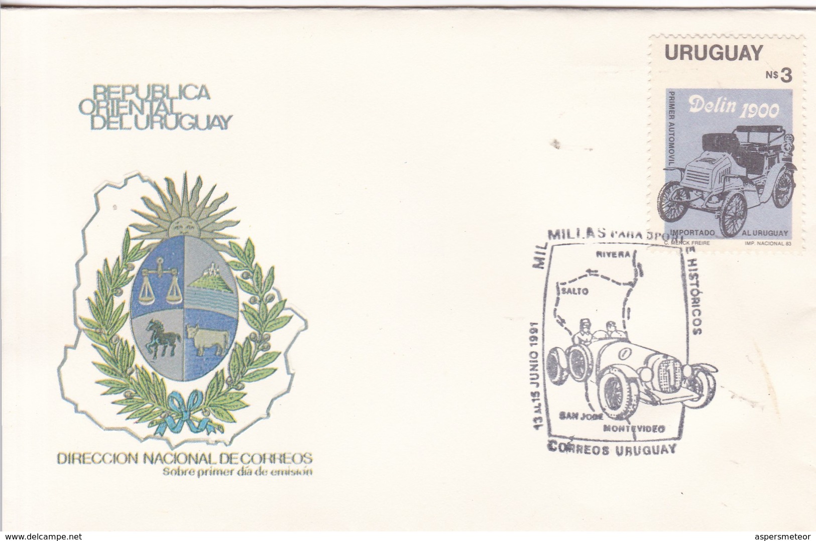 MIL MILLAS ARA SPORT E HISTORICOS. FDC. OBLITERE 1991. CORREOS URUGUAY- BLEUP - Uruguay
