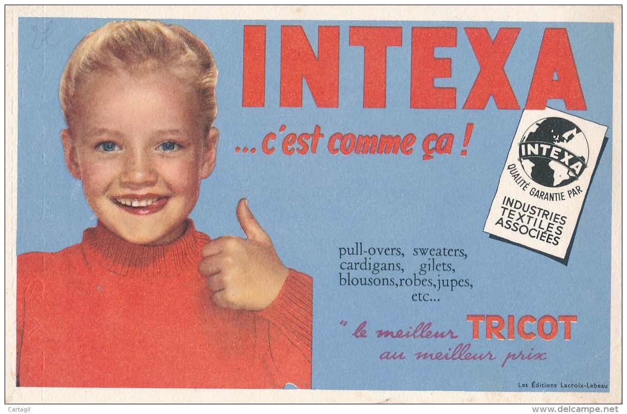 AC - B3361- Buvard  Tricots INTEXA (détails, état, ...= Scan)-Envoi Gratuit Pour La France - H