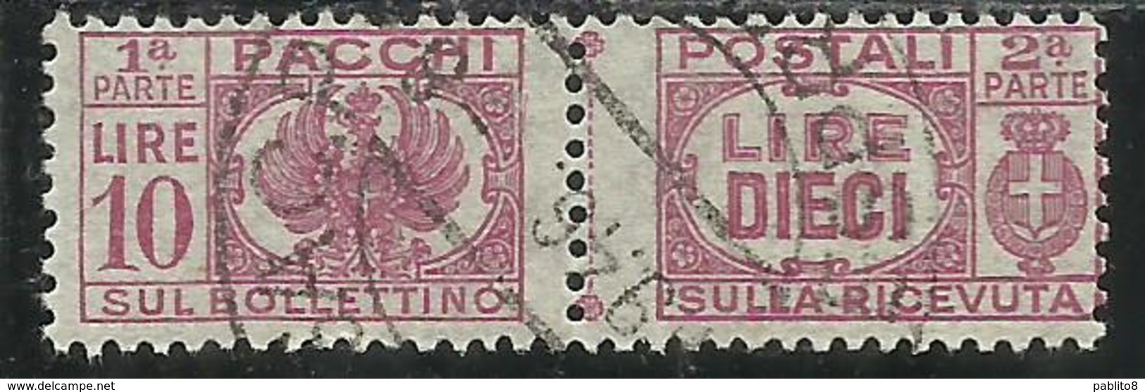 ITALIA REGNO ITALY KINGDOM 1946 LUOGOTENENZA PACCHI POSTALI SENZA FASCIO LIRE 10 USATO USED OBLITERE' - Paketmarken