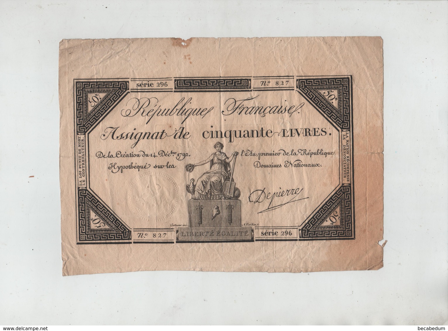 Assignat 50 Livres Depierre 827 - Ohne Zuordnung