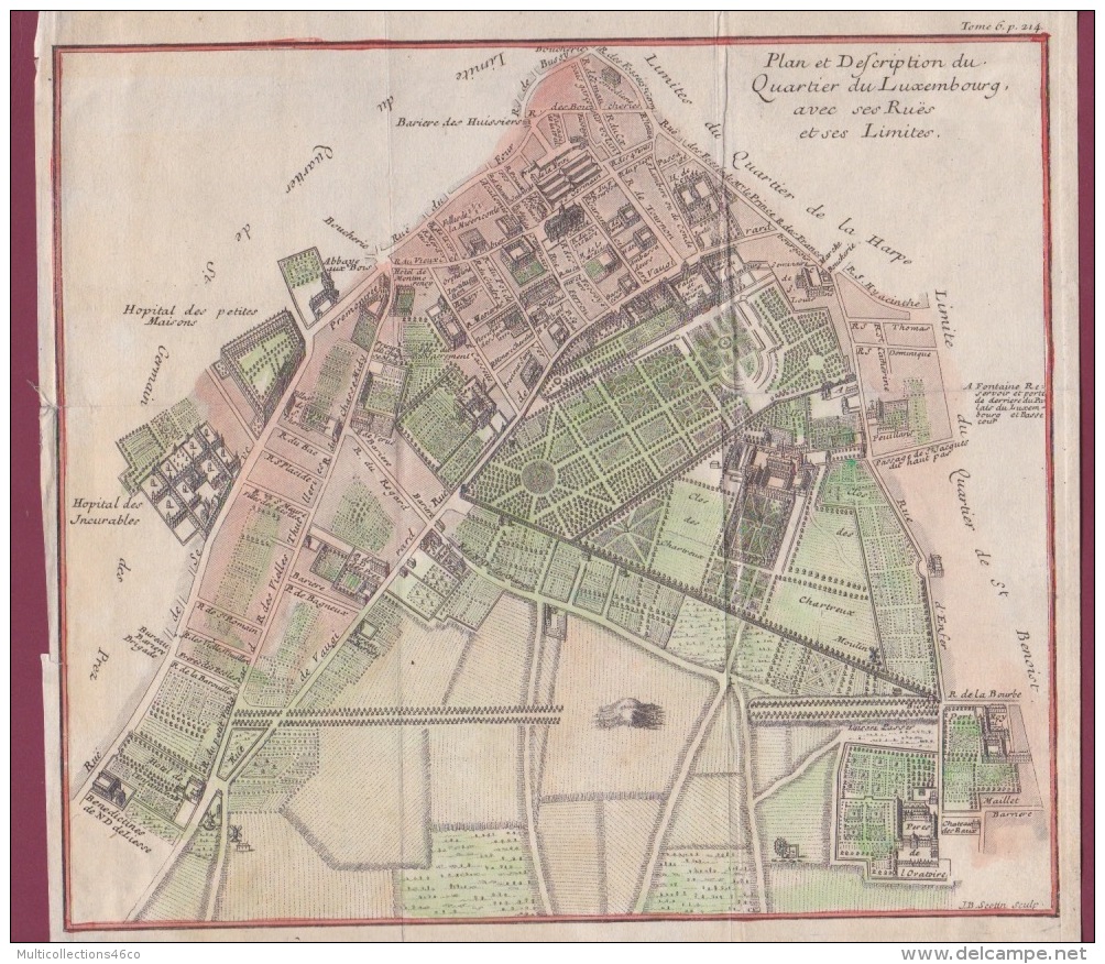 300718  - CARTE XVIIIe Début XIXe Plan Description Quartier Du Luxembourg PARIS  Ses Rue Et Ses Limites Jardin - Mapas Topográficas