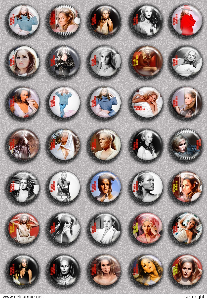 Ursula Andress  Movie Film Fan ART BADGE BUTTON PIN SET 3  (1inch/25mm Diameter) 35 DIFF - Kino