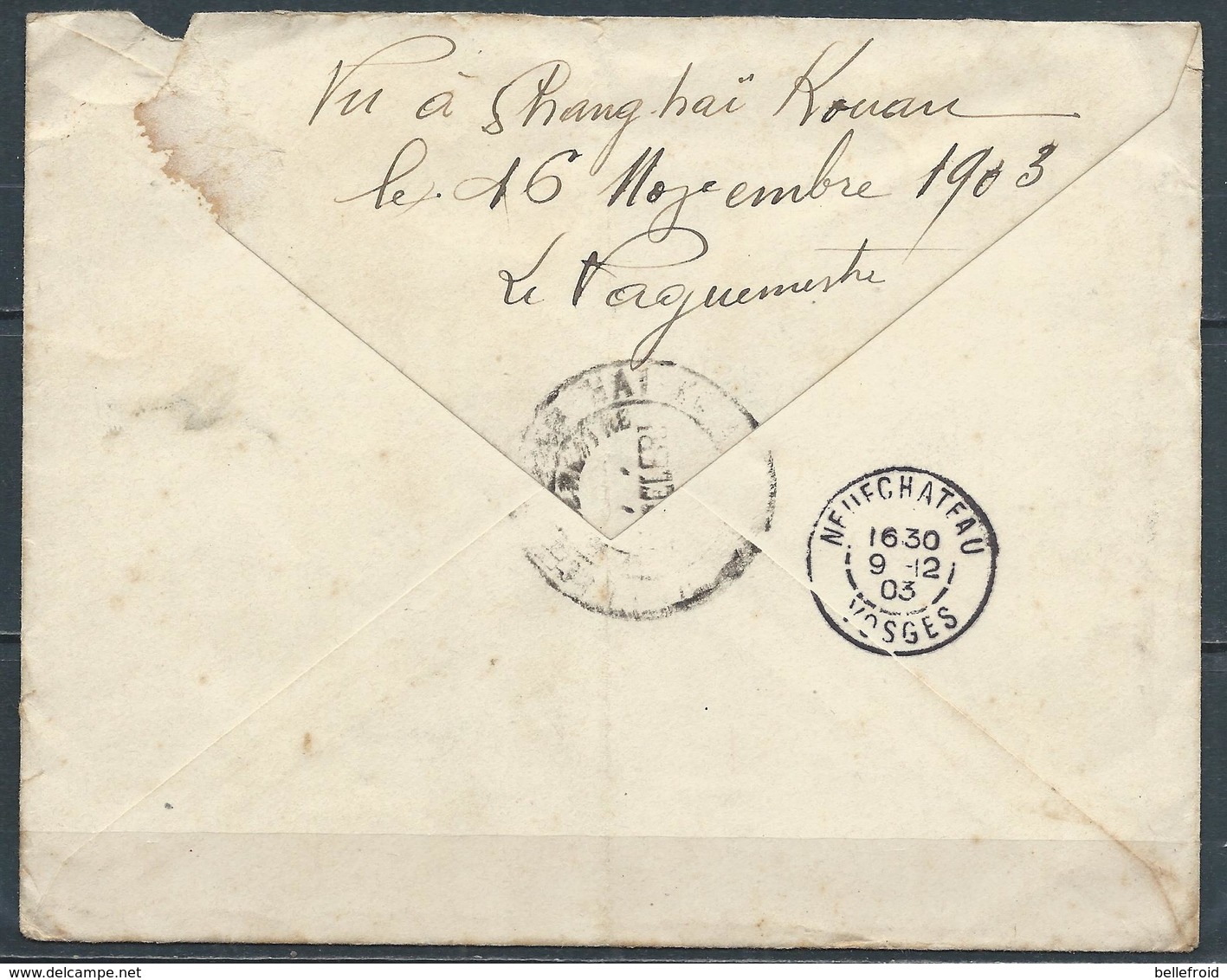 1903 COVER SHANHAIKUAN TO FRANCE.CORRESPONDANCES DES ARMEES 2 X 15c 'Chine" - Lettres & Documents