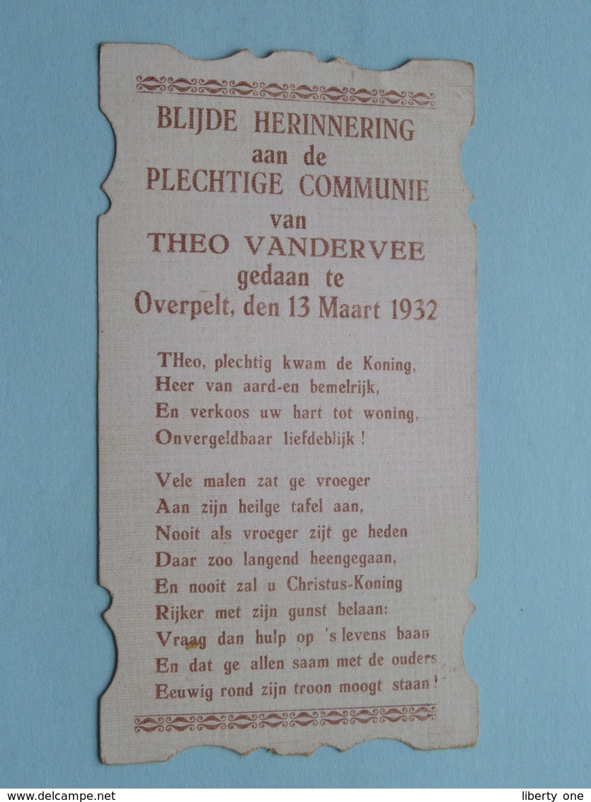 Plechtige Communie THEO VANDERVEE Te OVERPELT Op 13 Maart 1932 ( Zie/voir Photo ) ! - Communion