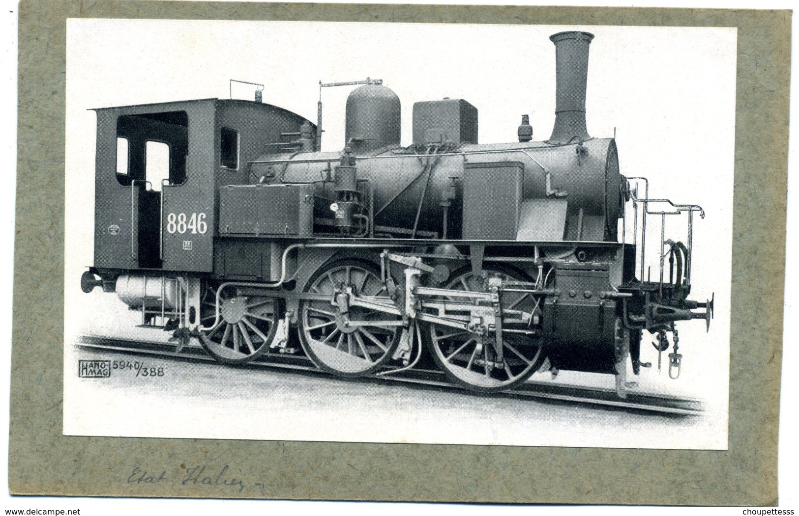 Photo  Sur  Carton - Locomotive  Vapeur   état  Italien   N°  8846 - Altri & Non Classificati