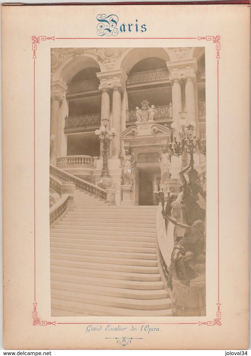 Photo PARIS Sur Carton Recto : Grand Escalier De L' Opéra , Verso : Vue Générale Du Louvre - Voir Description - Anciennes (Av. 1900)