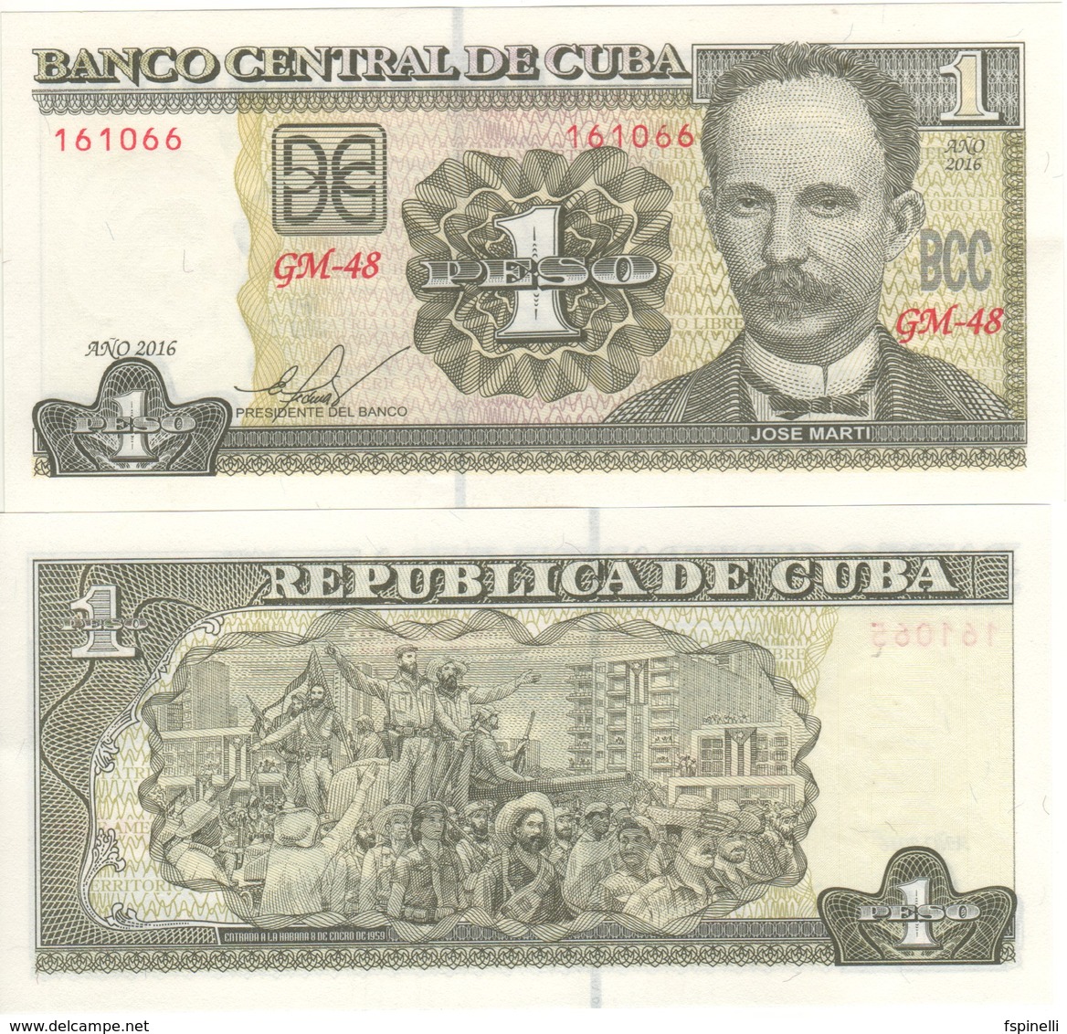 CUBA  1  Peso    New Date  2016    ( Pnew )       UNC - Cuba