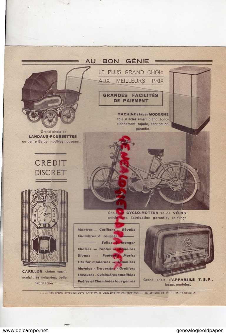 59- ROUBAIX- DEPLIANT PUBLICITAIRE AU BON GENIE-16 AVENUE VICTOR HUGO- VETEMENTS -TSF-CYCLO MOTEUR- LAVEUSE- - Advertising