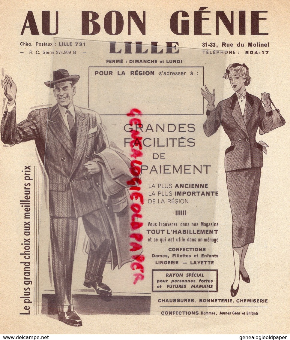 59-LILLE- DEPLIANT PUBLICITAIRE AU BON GENIE-16 AVENUE VICTOR HUGO- VETEMENTS -TSF-CYCLO MOTEUR- LAVEUSE- - Werbung