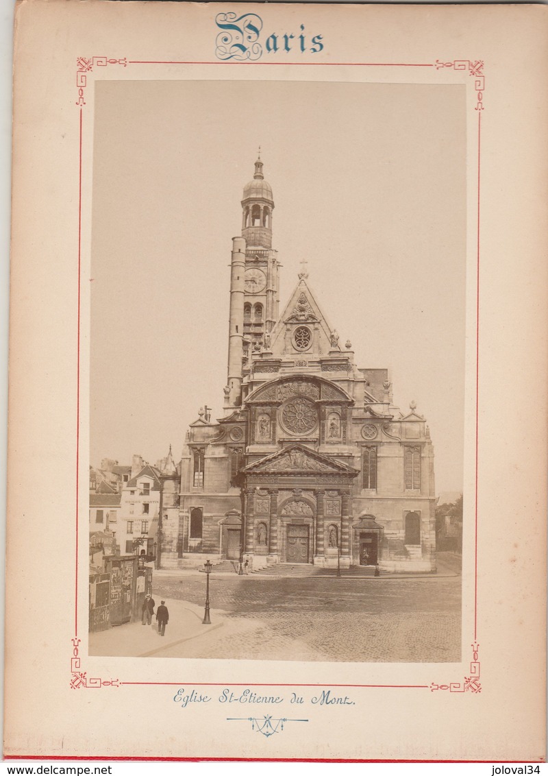 Photo PARIS Sur Carton Recto : Eglise St Etienne Du Mont , Verso : Le Panthéon - Voir Description - Anciennes (Av. 1900)