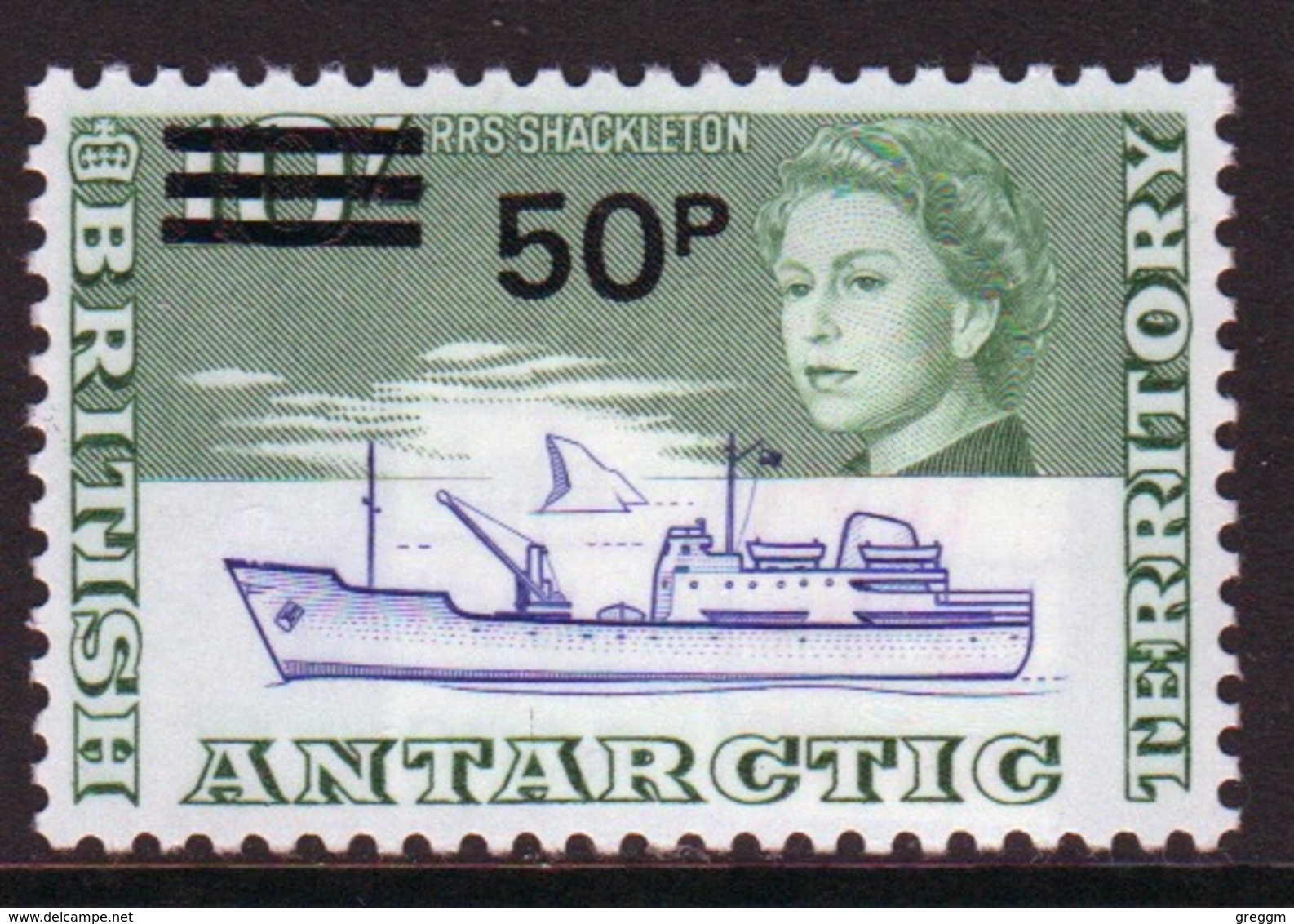 British Antarctic Territory 1971 Definitive Stamp 10/- Overprinted 50p In Decimal Currency In Mounted Mint Condition. - Unused Stamps