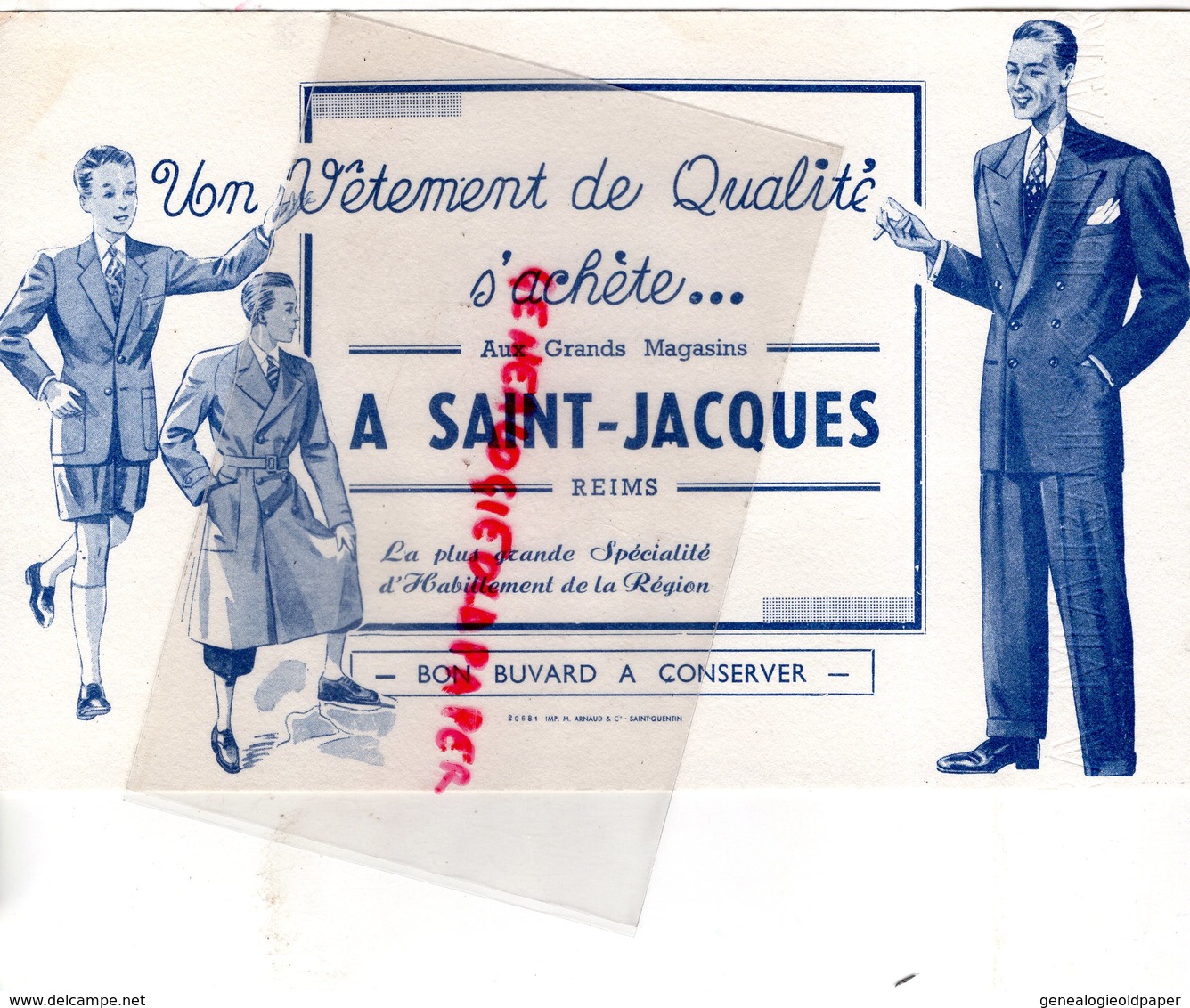 51- REIMS- BUVARD AUX GRANDS MAGASINS A  ST SAINT JACQUES- VETEMENTS HOMME ENFANT - Textile & Clothing