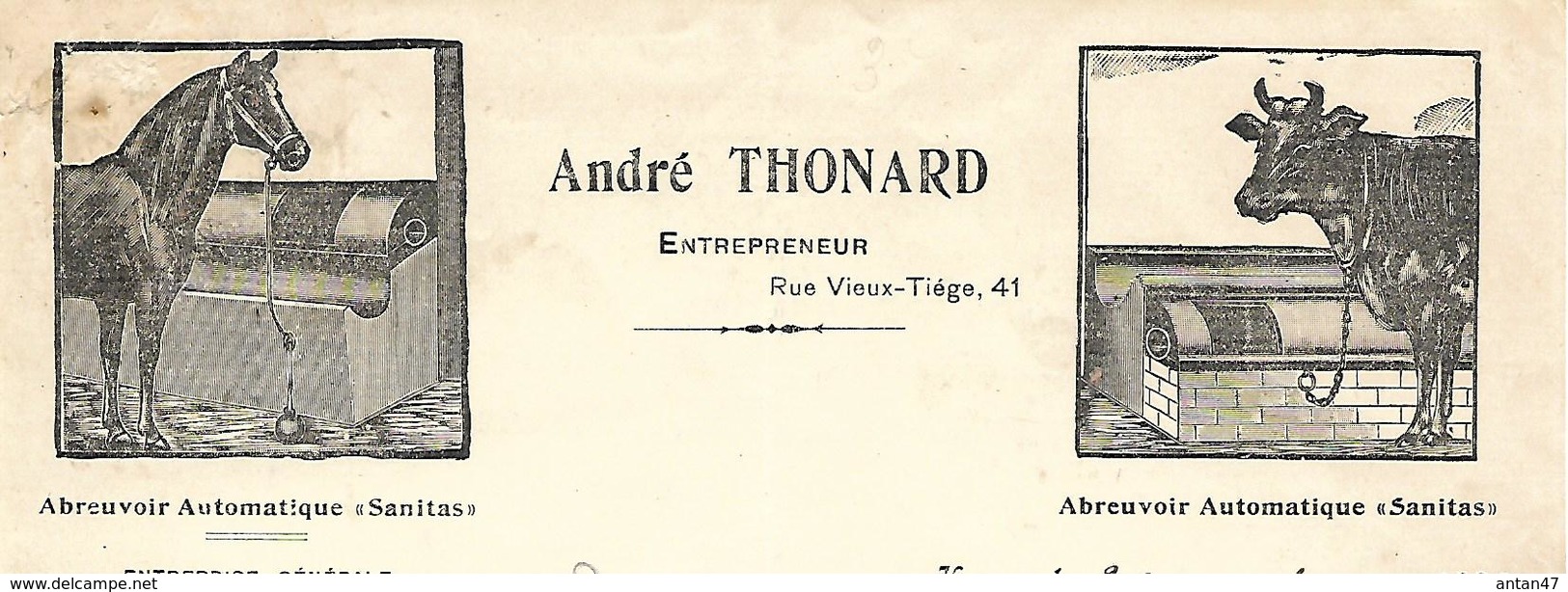 Facture Lettre 1923 / BELGIQUE / HERVE / A. THONARD / Abreuvoir Automatique "SANITAS" - Landwirtschaft