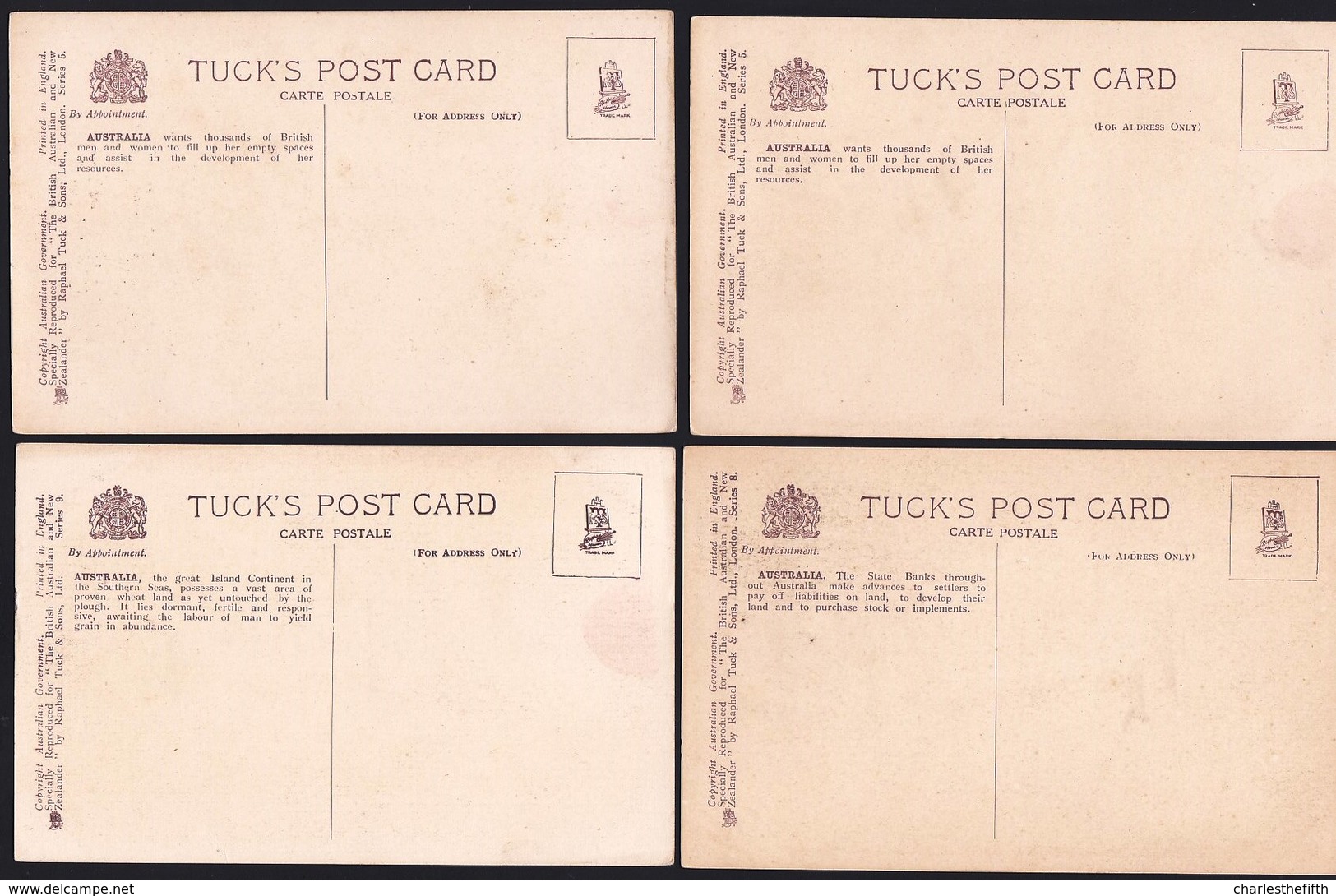 SERIE OF 4 OLD TUCK'S AUSTRALIAN GOVERNMENT CARDS WITH VIEWS OF AUSTRALIAN NATURE - Autres & Non Classés