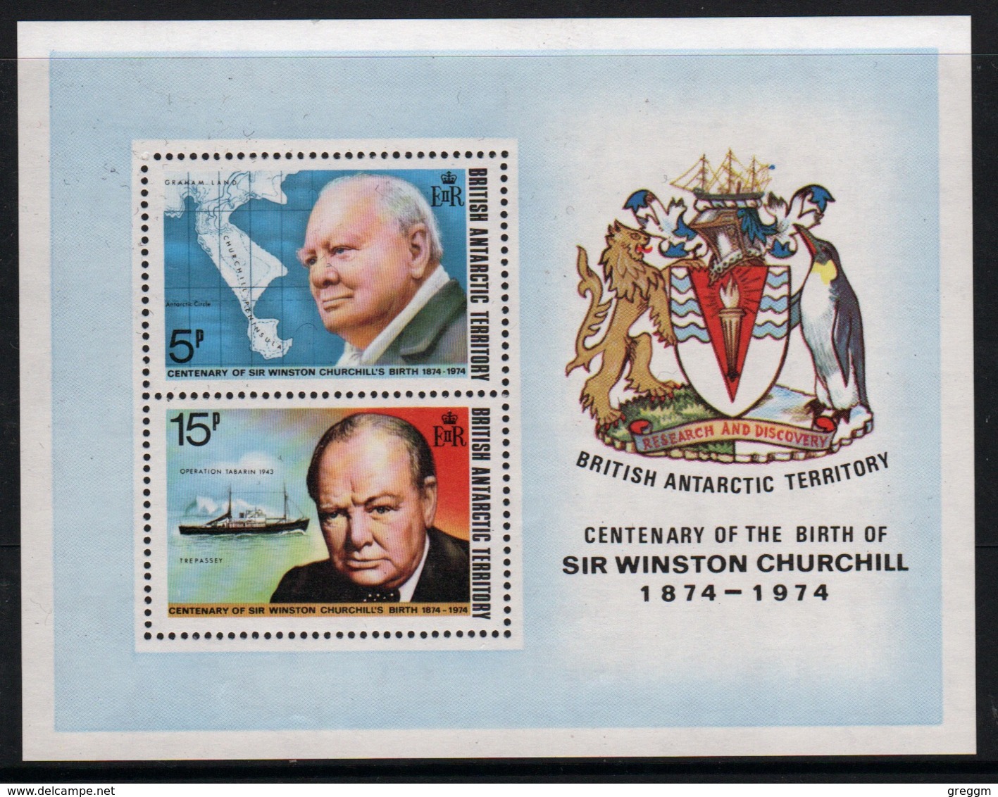 British Antarctic Territory 1974 Mini Sheet To Celebrate The Birth Centenary Of Winston Churchill. - Unused Stamps