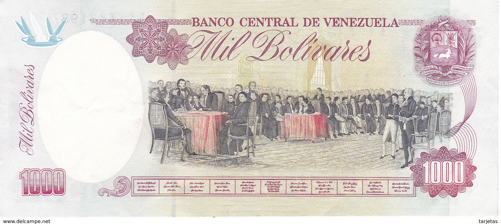 BILLETE DE VENEZUELA DE 1000 BOLIVARES DE FEBRERO DEL 1998 (BANKNOTE) - Venezuela