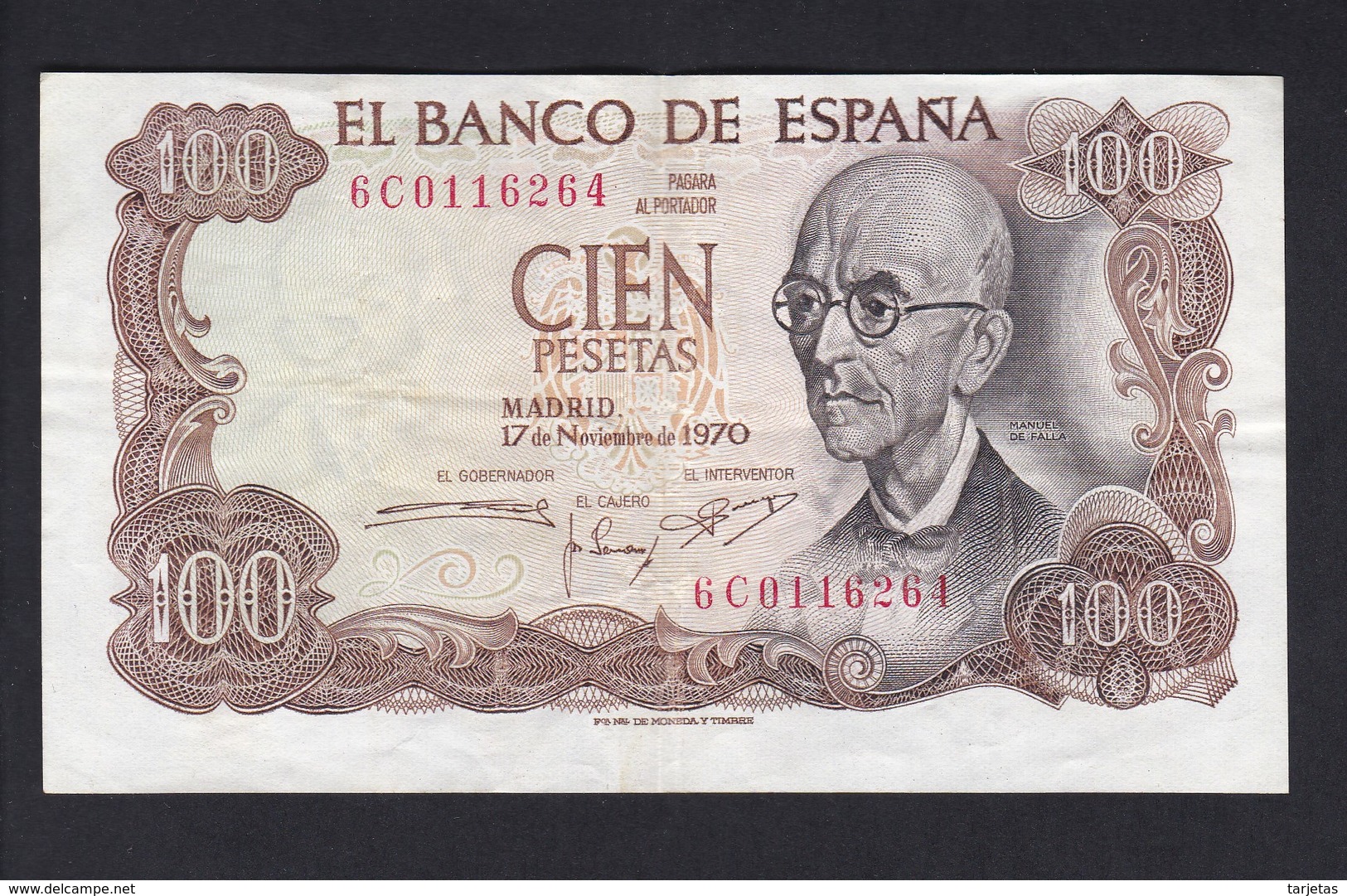 BILLETE DE 100 PTAS DEL AÑO 1970 MUY DESCENTRADO - MAL CORTADO (BANK NOTE) MANUEL DE FALLA - 100 Pesetas