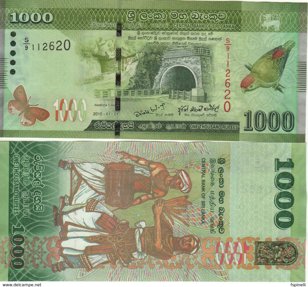 SRI LANKA  1'000 Rupees  Dated 2010.01.01   P127a   Parrot At Right  UNC - Sri Lanka