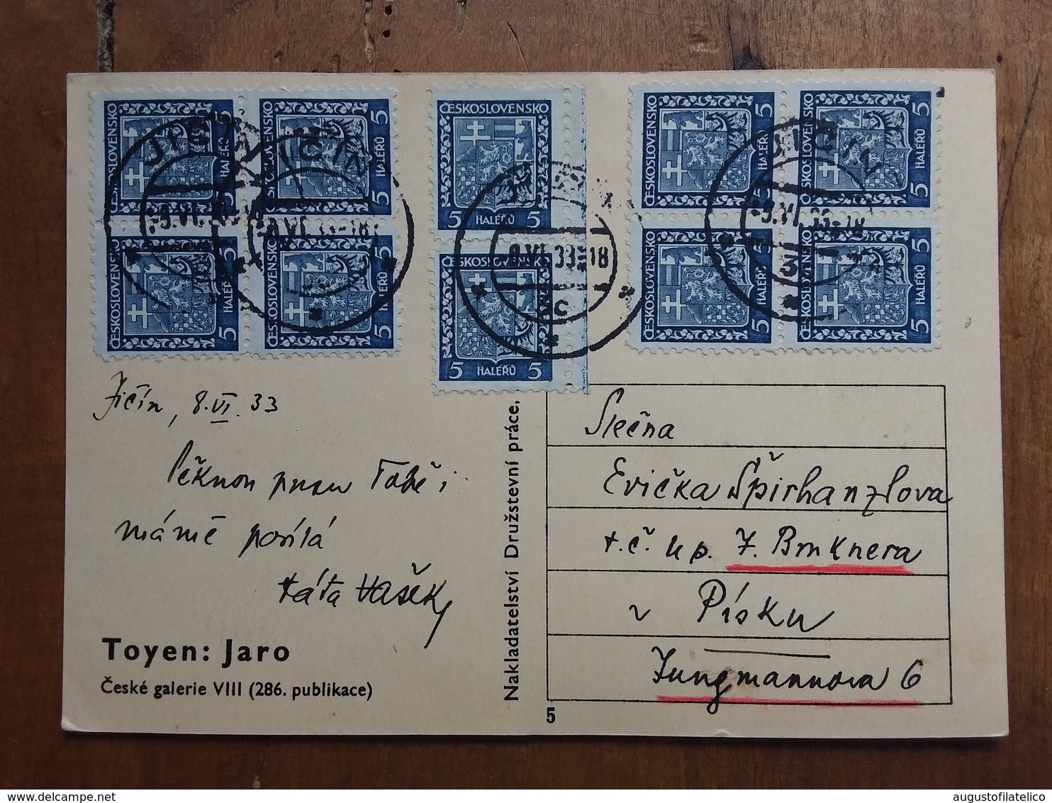 CECOSLOVACCHIA - Cartolina Timbrata 8/6/1933 Con Disegno Retro + Spese Postali - Storia Postale