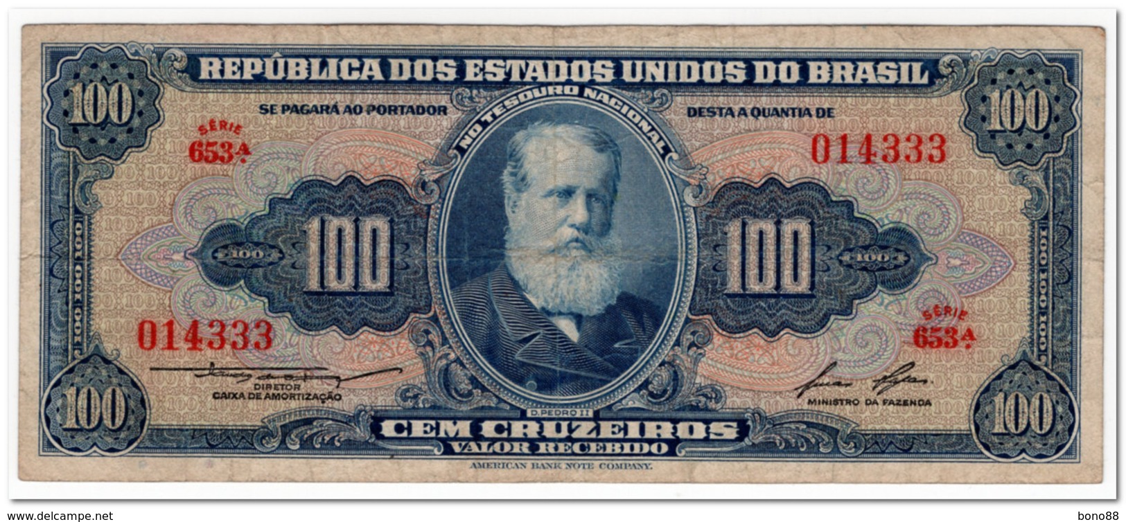 BRAZIL,100 CRUZEIROS,1958,P.153c,F-VF - Brazilië