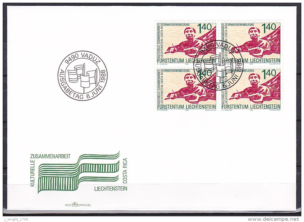 Liechtenstein/1988 - Cultural Co-operation/Gemeinschaftsausgabe Zusammenarbeit/Commune Collaboration - 1.40 Fr Block - F - FDC