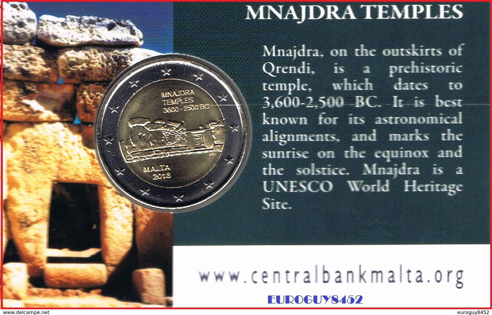 MALTA - COINCARD 2 € COM. 2018 BU - TEMPELS VAN MNAJDRA - Malte