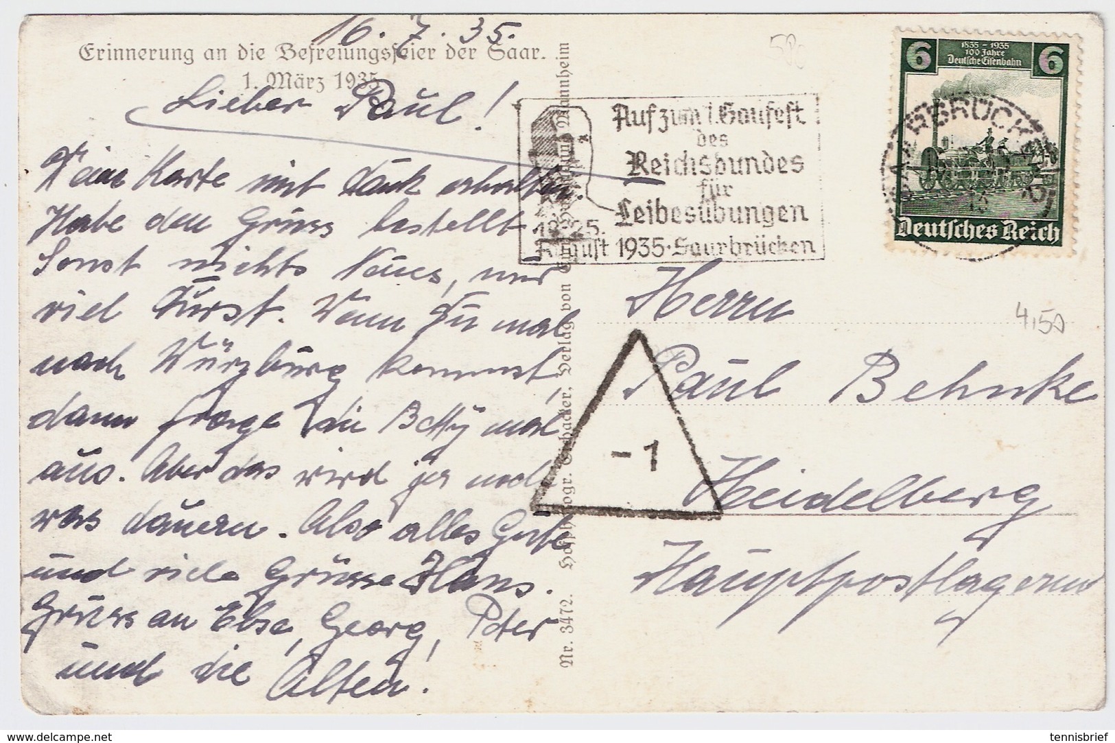 1935, Selt. AK " Saarbr. - Einmarsch Der SS-Leibstandarte "   , #a562 - Lettres & Documents