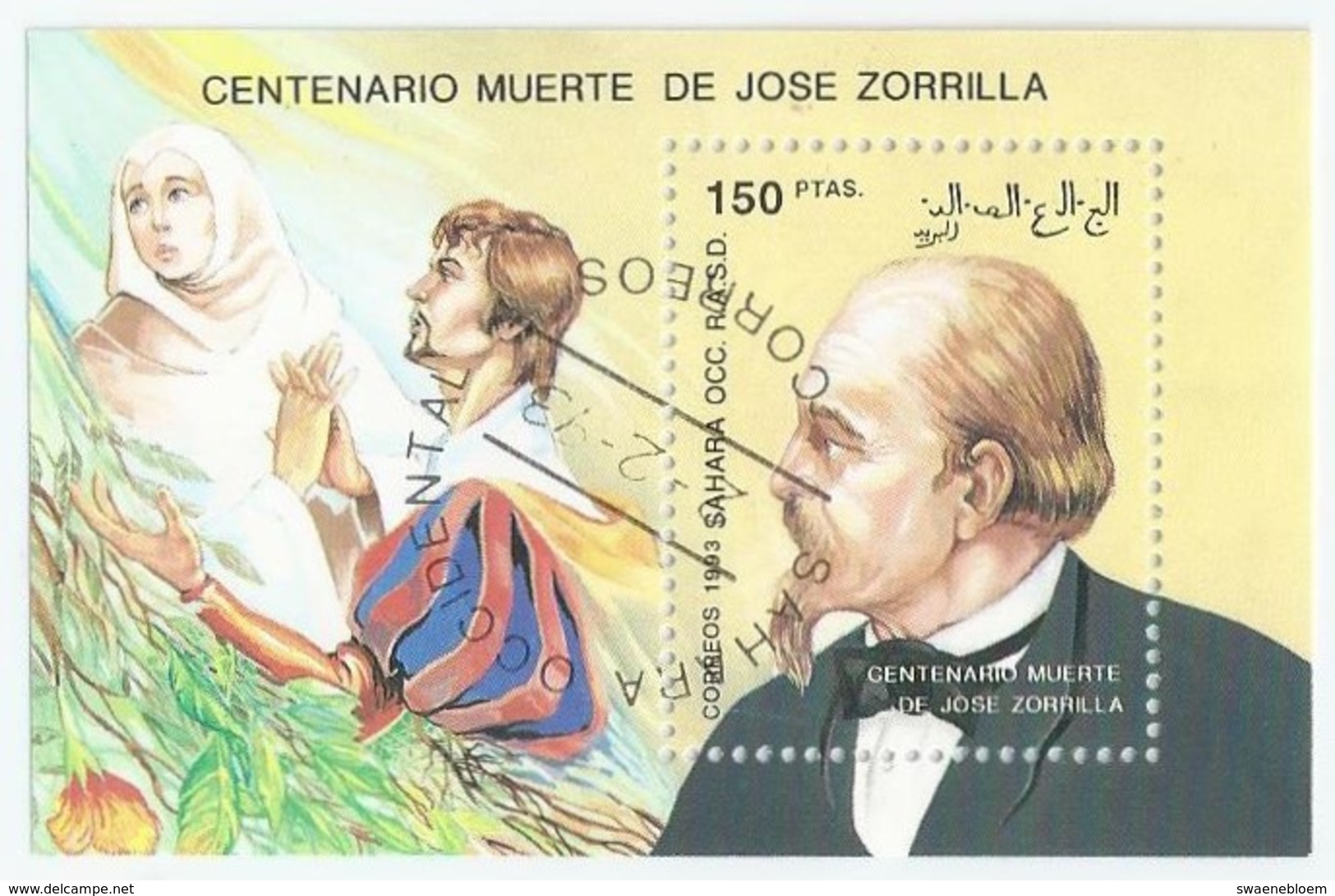 ES. CENTENARIO MUERTE DE JOSE ZORRILLA CORREOS 1993 SAHARA OCC. R.A.S.D. - Blokken & Velletjes