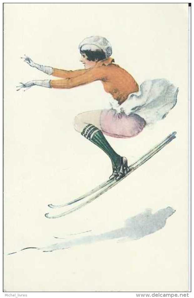 Aquarelle - Repro - Illustrateur A Penot - Sport D'Hiver De La Parisienne - Femme Sautant à Ski - Pas Circulé - TBE - Autres & Non Classés