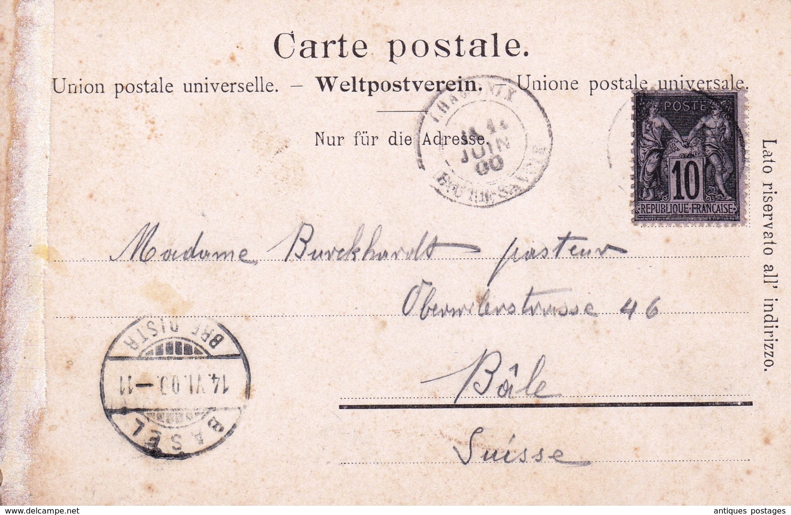 Carte Postale Chamonix Haute Savoie Mont Blanc Argentières 1900 Type Sage Basel Bâle Suisse - 1898-1900 Sage (Type III)