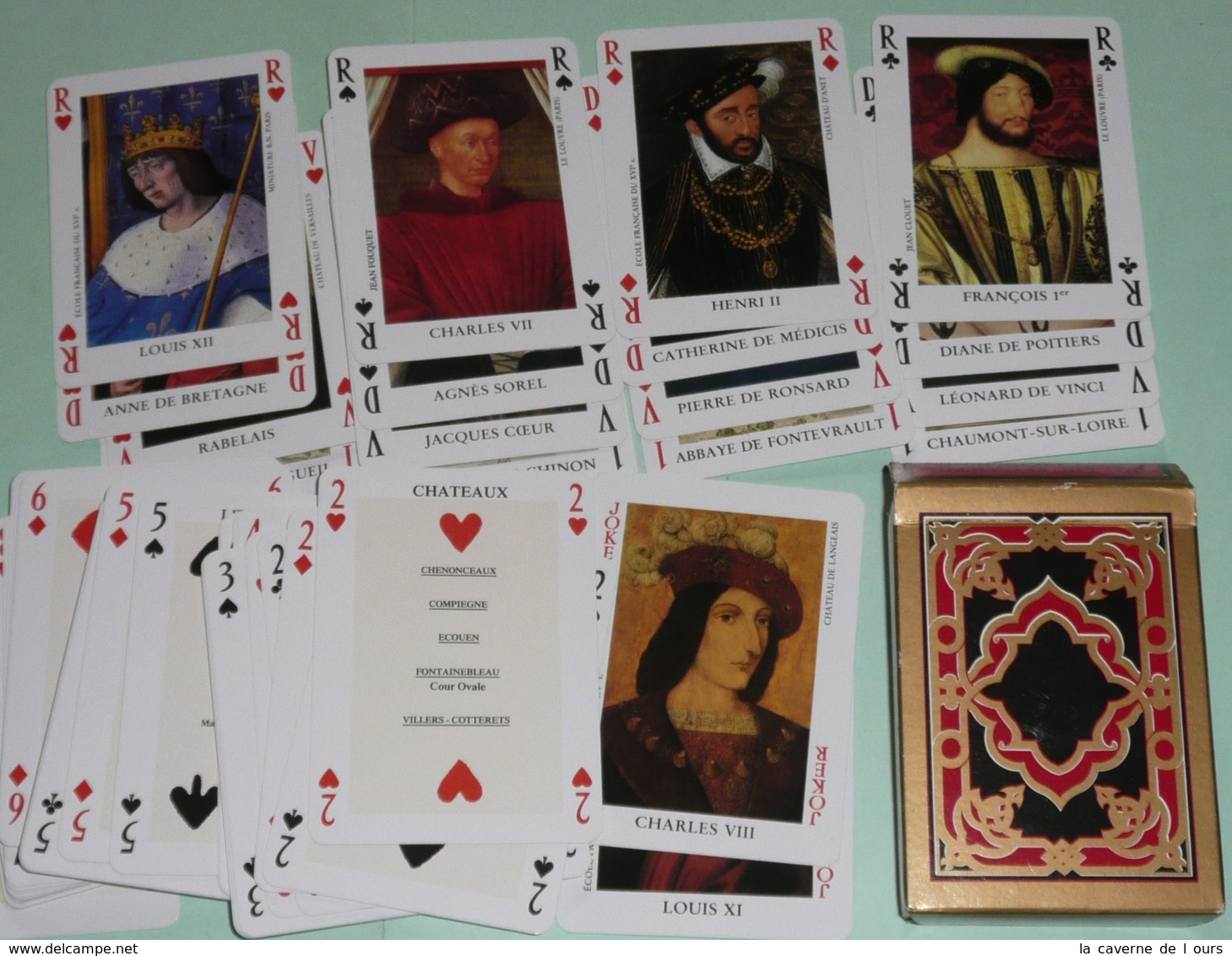 Rare Jeu De 54 Cartes, "Renaissance", Histoire De France Rois & Reines Chateaux, François 1er Léonard De Vinci, Joker - Autres & Non Classés