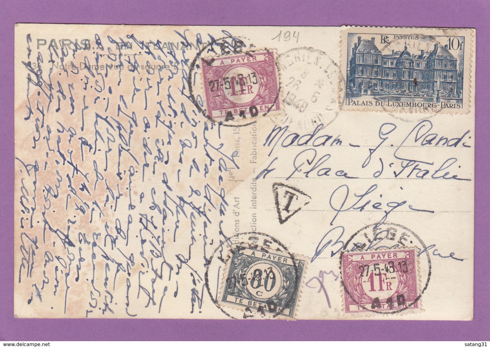 CARTE POSTALE TAXÉE A 2,80.-FRANCS A LIÈGE. - Briefe U. Dokumente