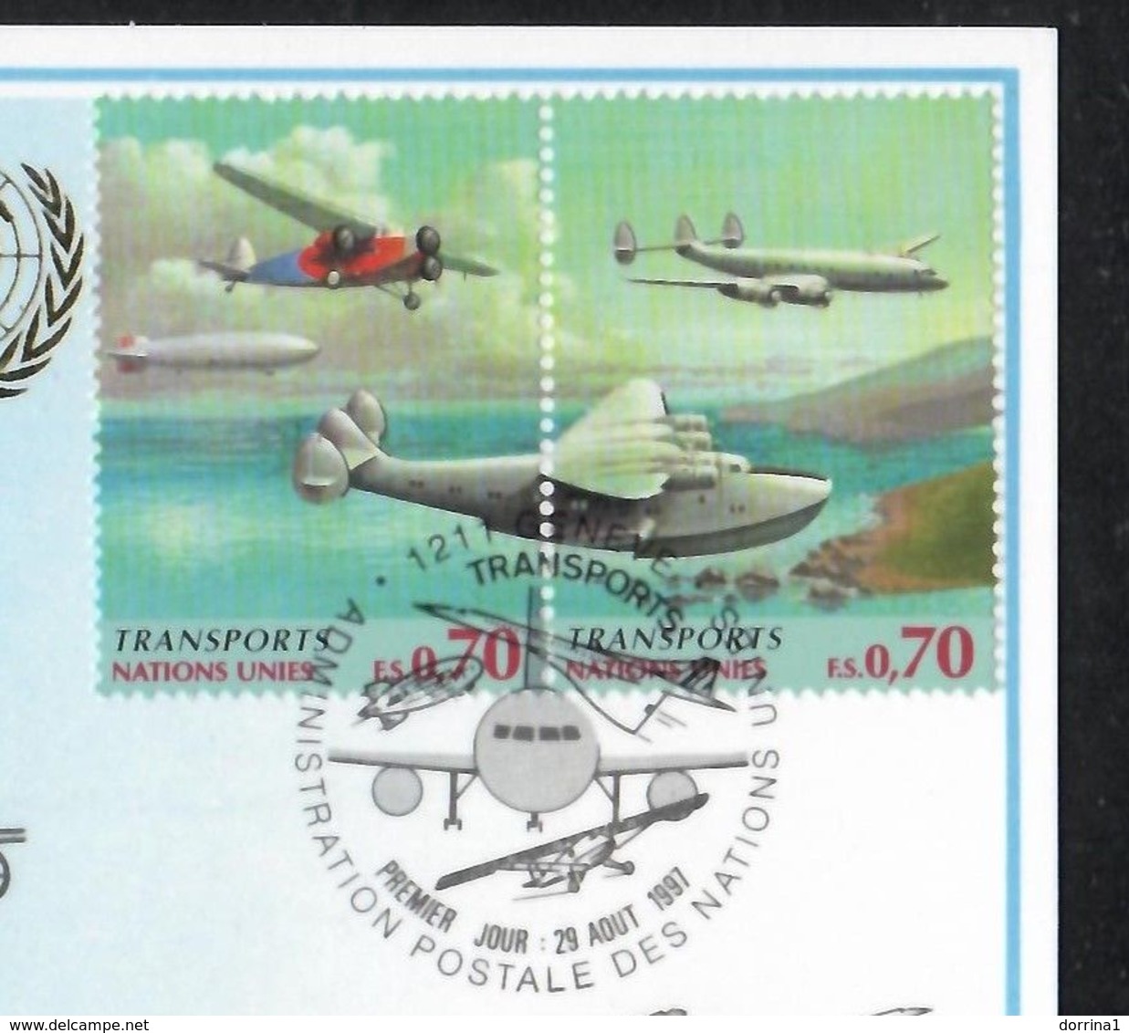 UN United Nations RICCIONE 1997 TRANSPORTS Airplane Aircraft - Italy Geneva - Storia Postale