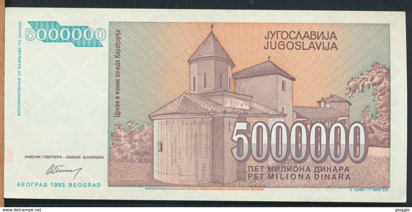 °°° JUGOSLAVIA 5000000 DINARA 1993 UNC °°° - Jugoslavia