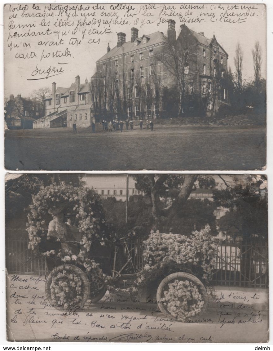 Carte Photo ALTRINCHAM Lot De 2 College School Auto Décorée Fleurs Carnaval Voir Cachet 3d Is B - Manchester