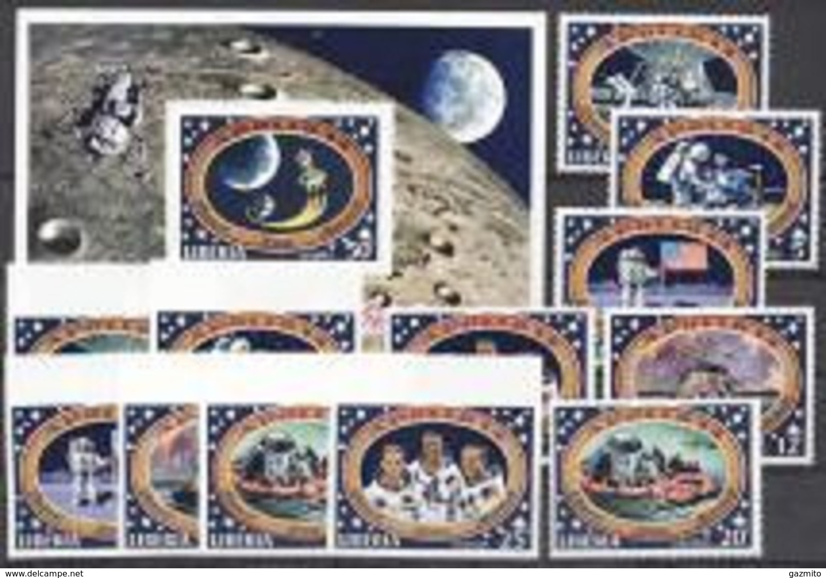 Liberia 1971, 3rd Manned Moon Landing - Apollo 14, 6val +6val IMP. +BF IMPERFORATED - Africa