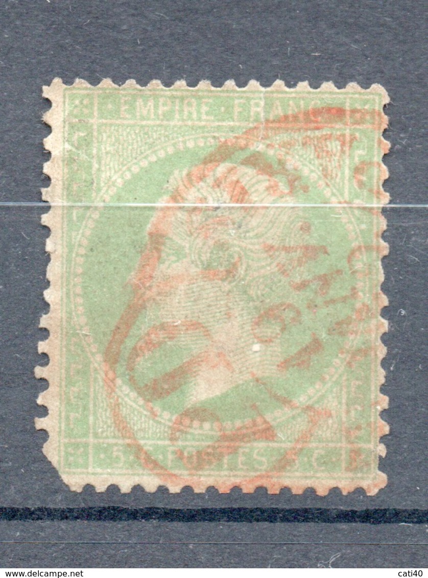 1862  FRANCIA  5 C. Verde Con Annullo Rosso P.D. - 1862 Napoleone III